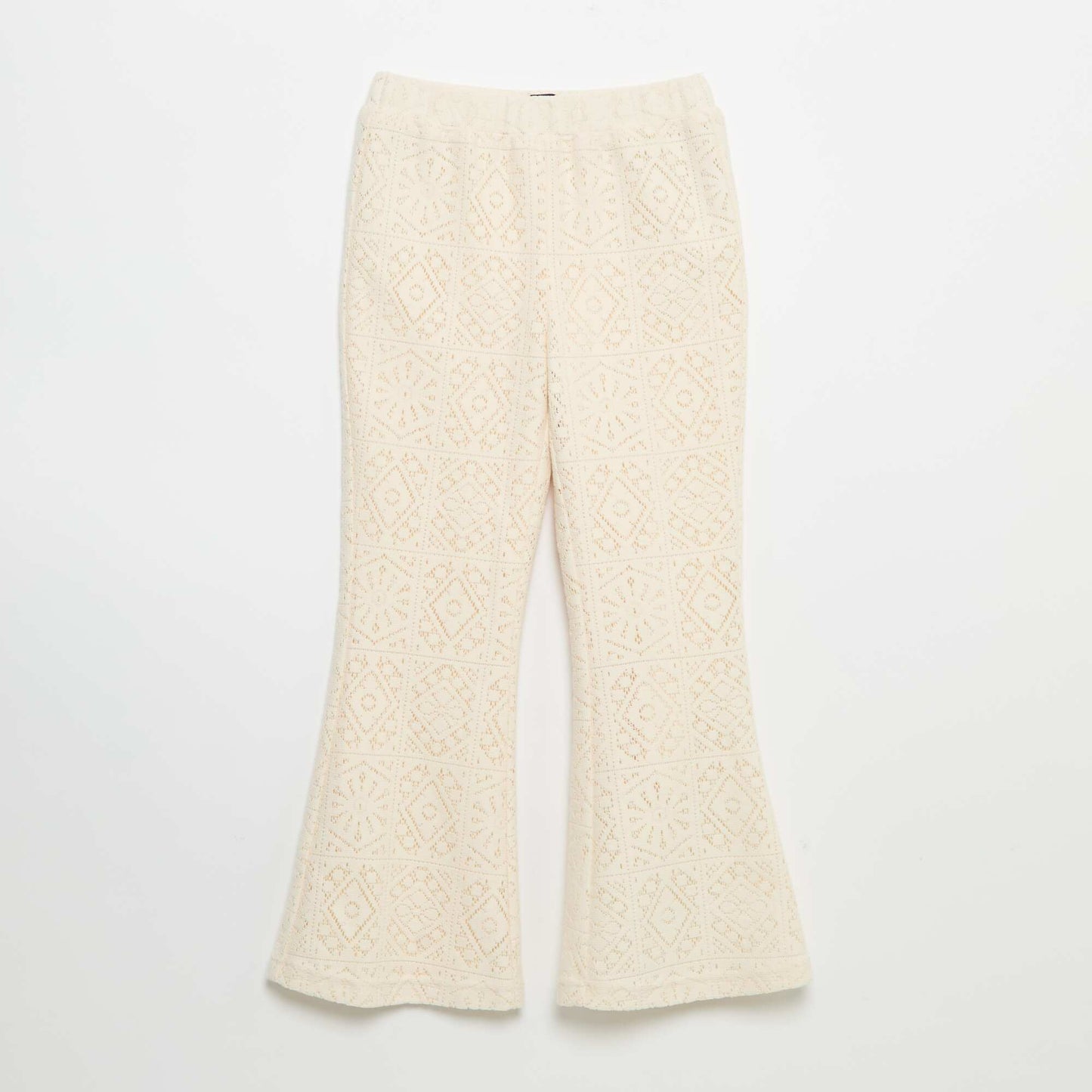 Crochet-look knit flare trousers BEIGE