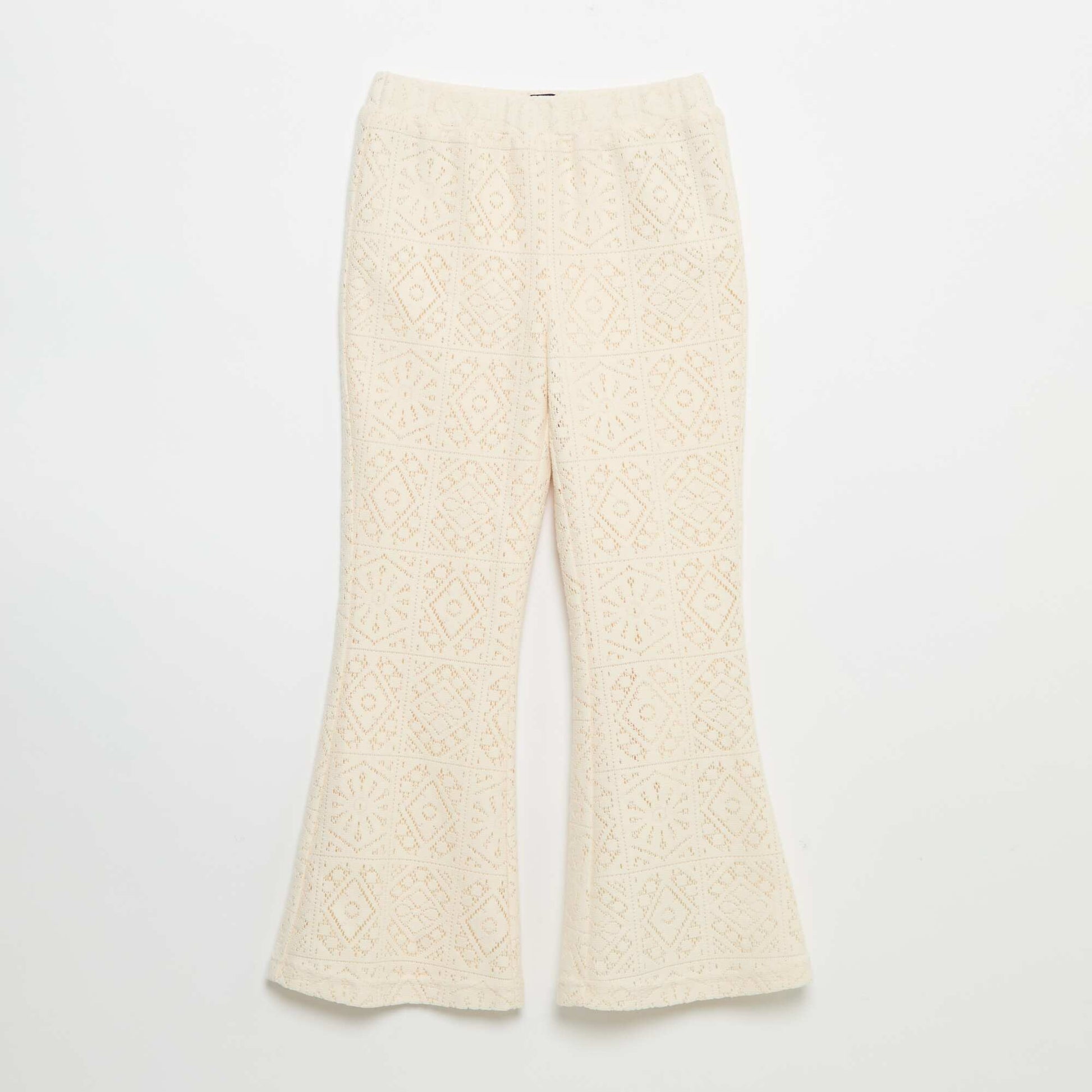 Crochet-look knit flare trousers BEIGE