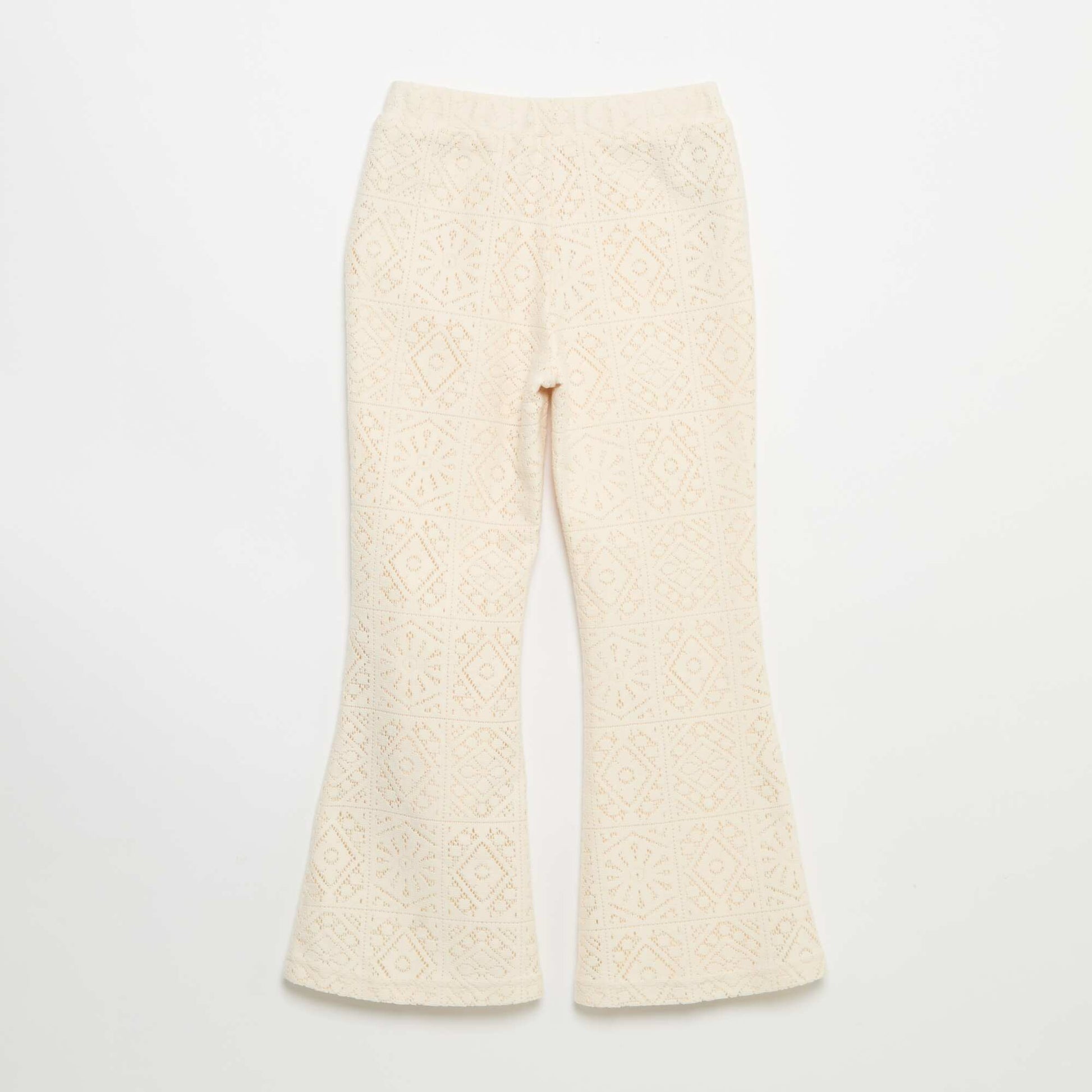 Crochet-look knit flare trousers BEIGE