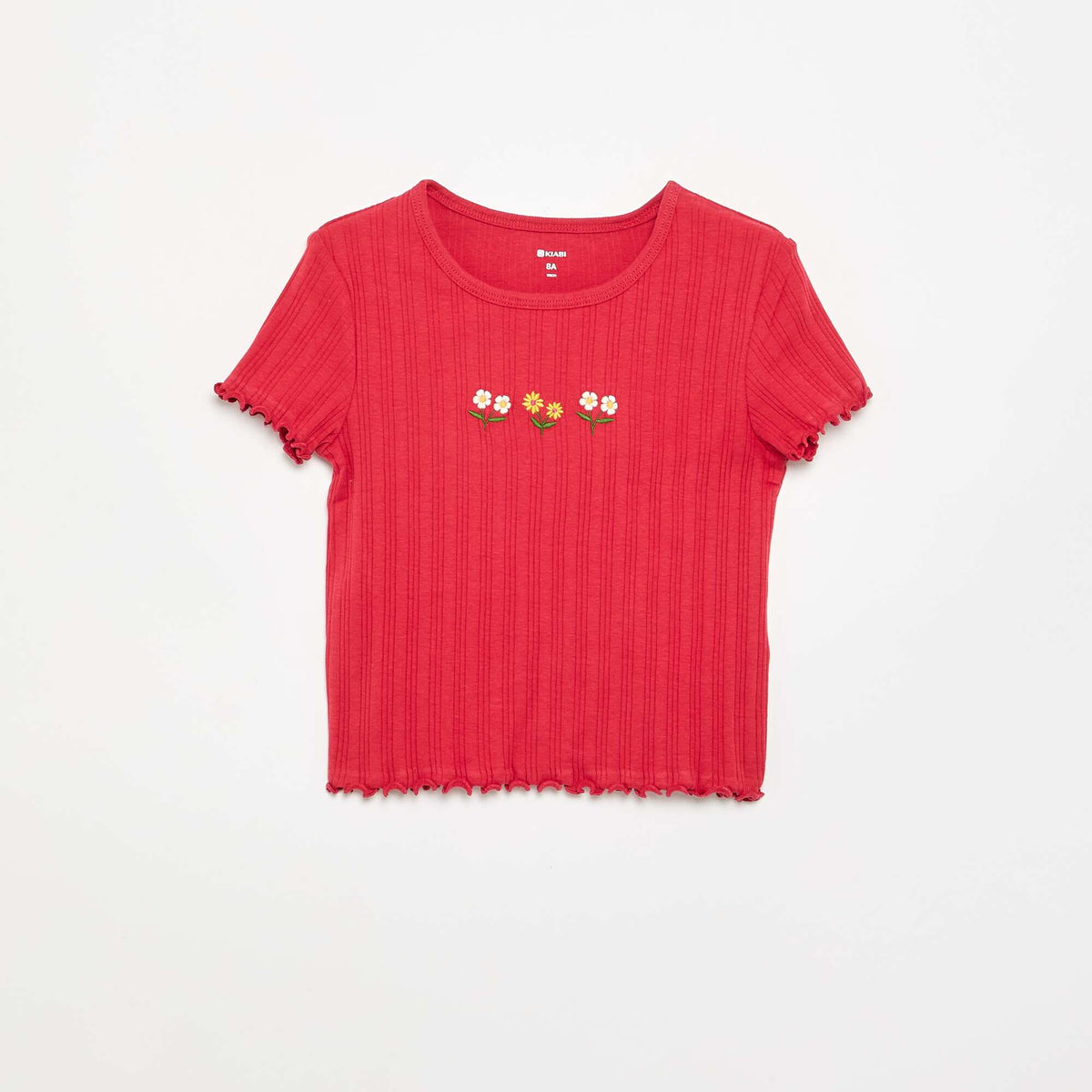 Short-sleeved embroidered T-shirt RED