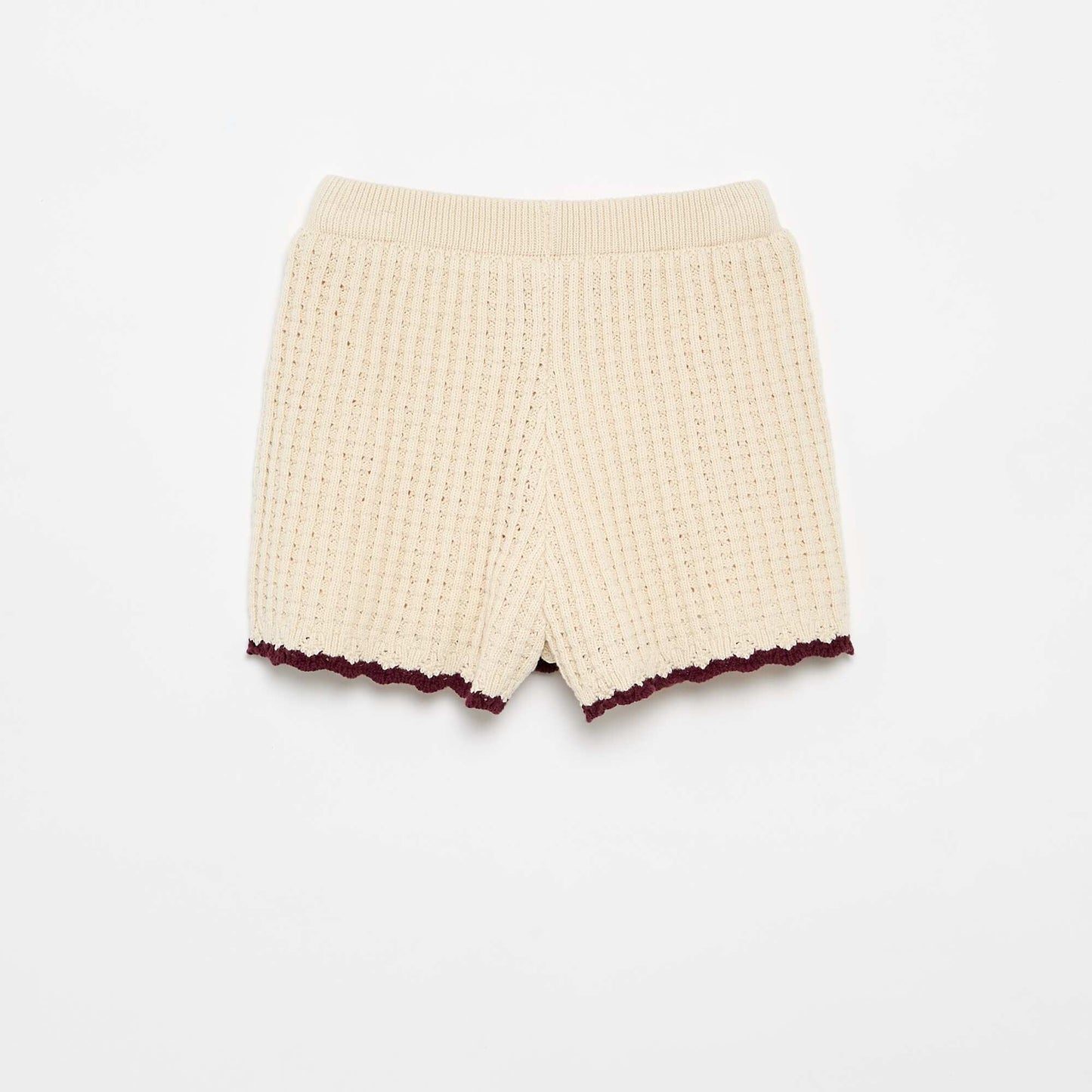 Crochet shorts with embroidered details BEIGE