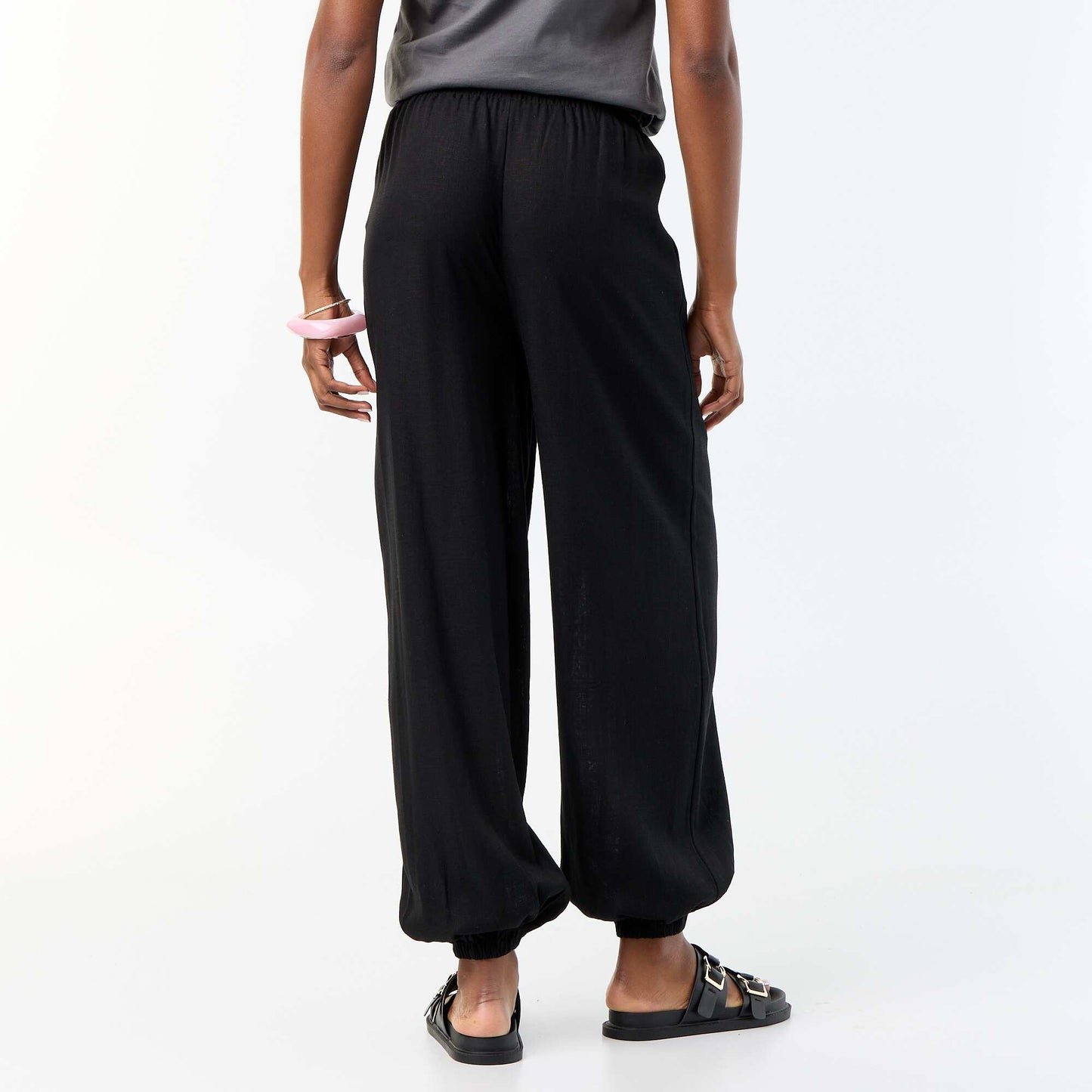 Solid Balloon Fit Pants with 2 Pockets BLACK