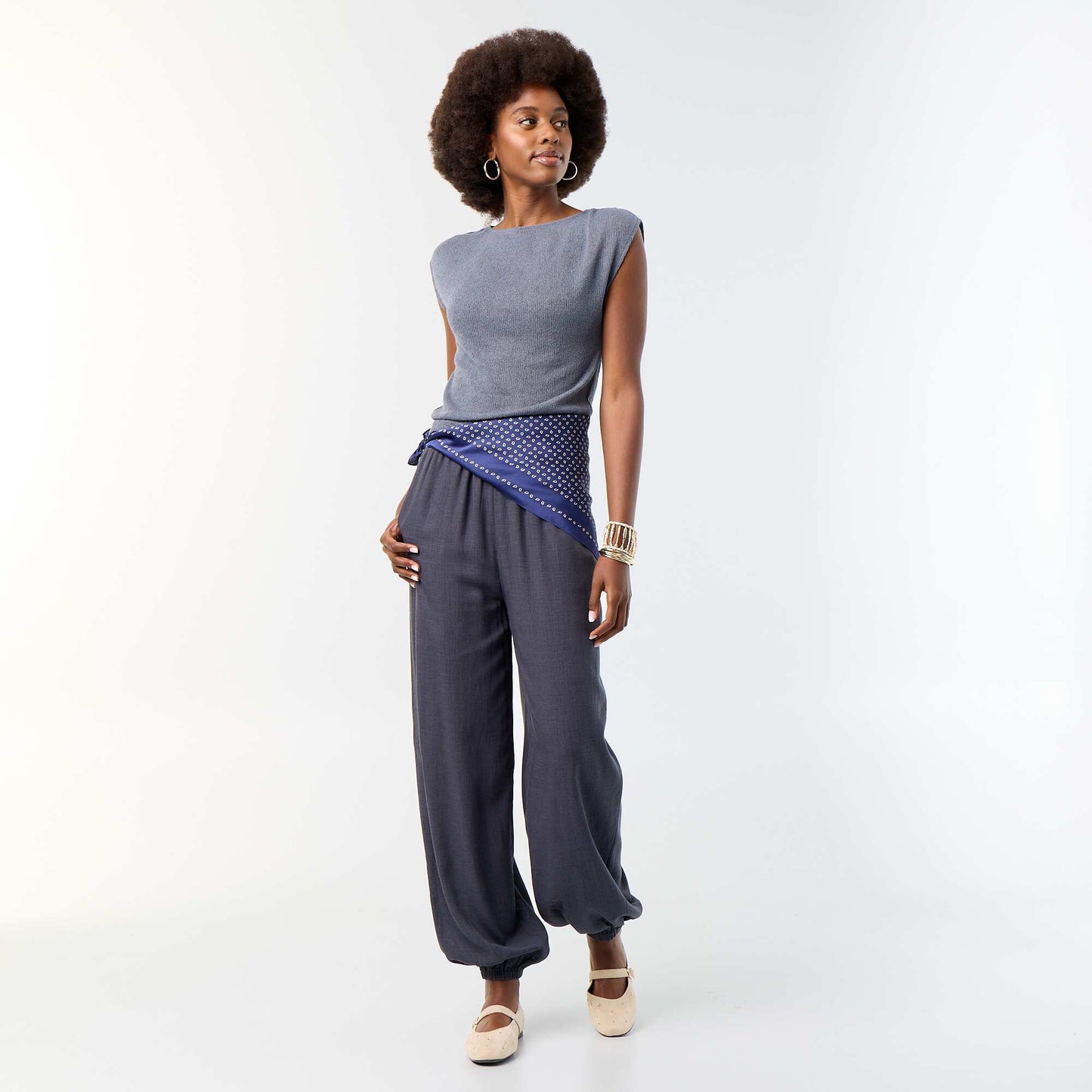 Solid Balloon Fit Pants with 2 Pockets GREY