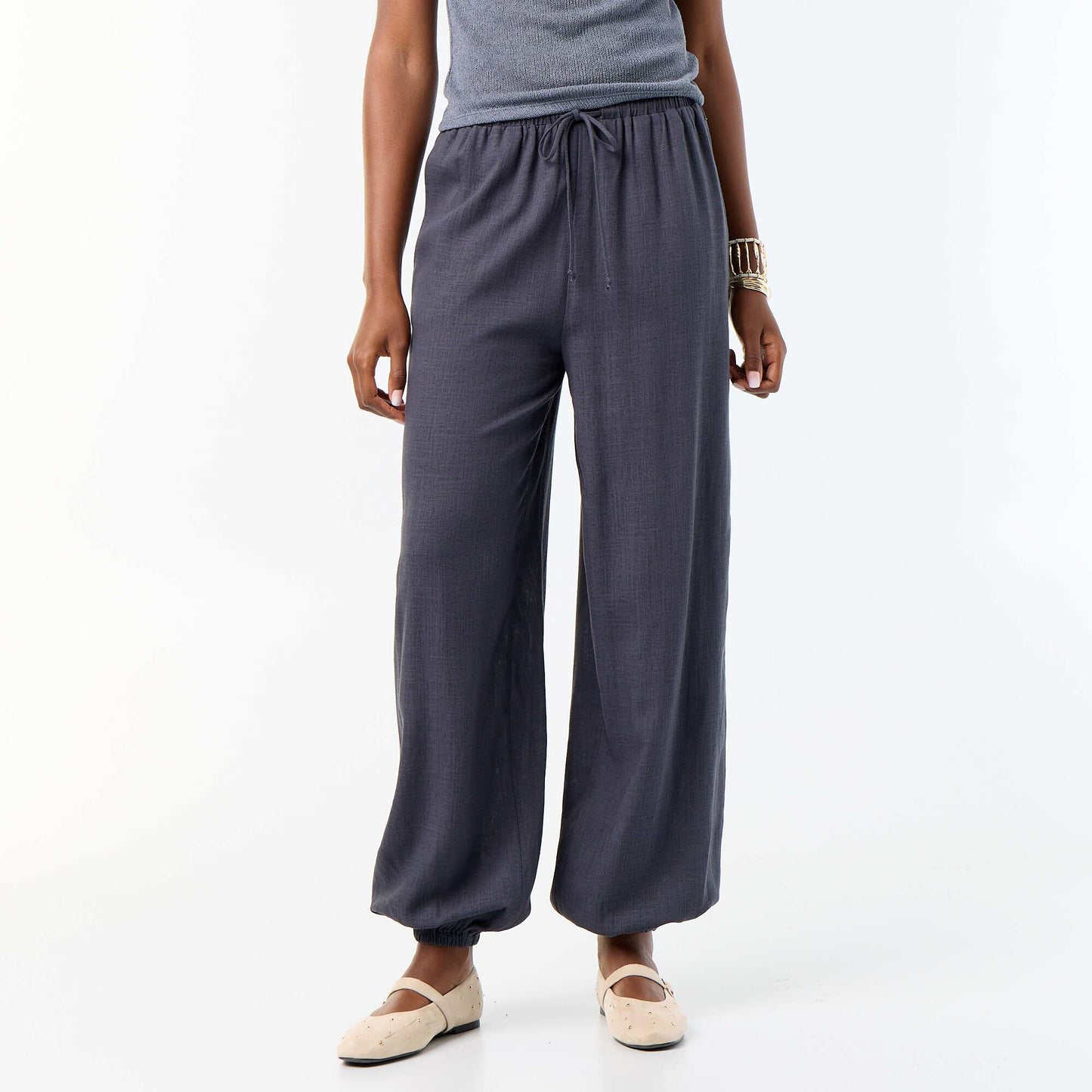Solid Balloon Fit Pants with 2 Pockets GREY