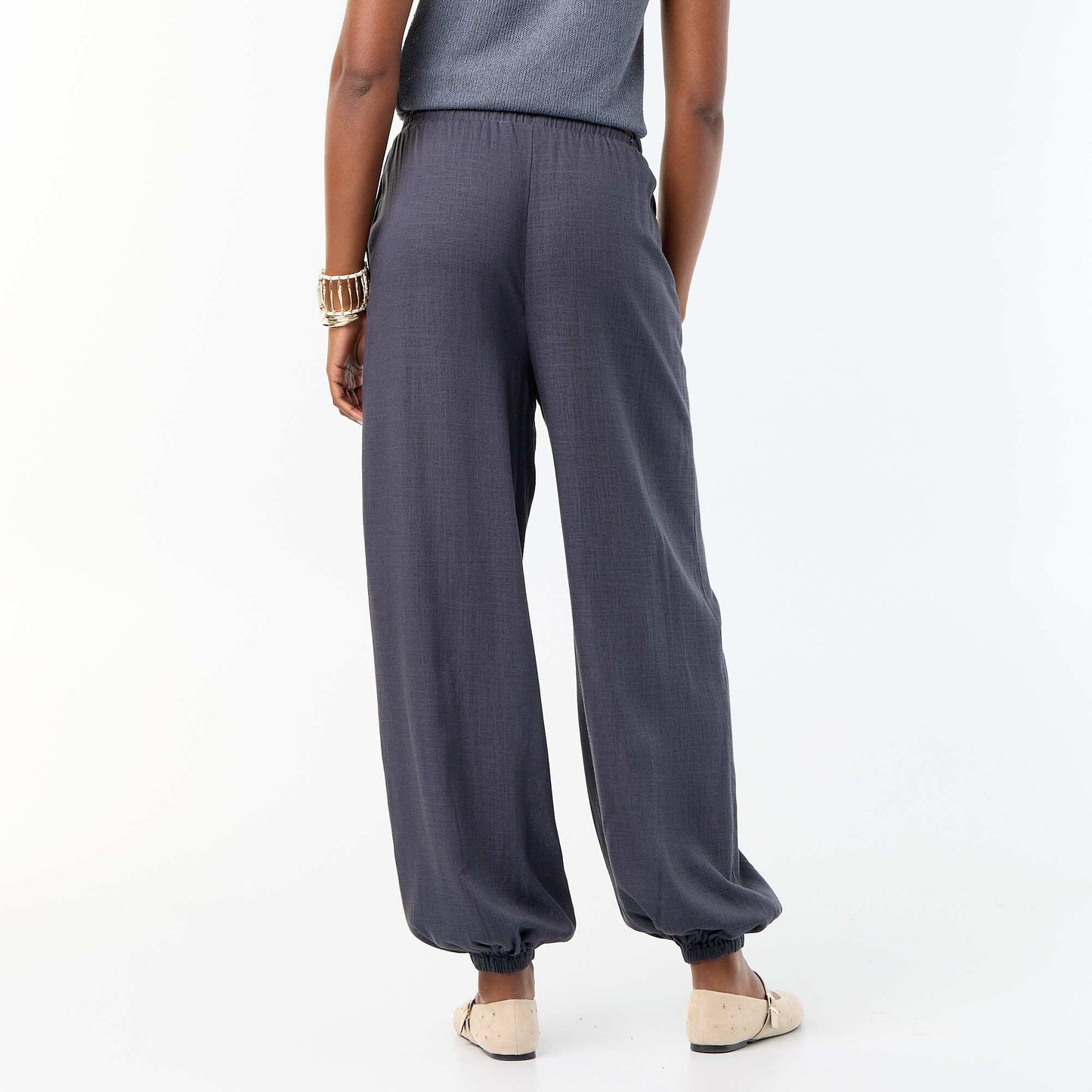 Solid Balloon Fit Pants with 2 Pockets GREY