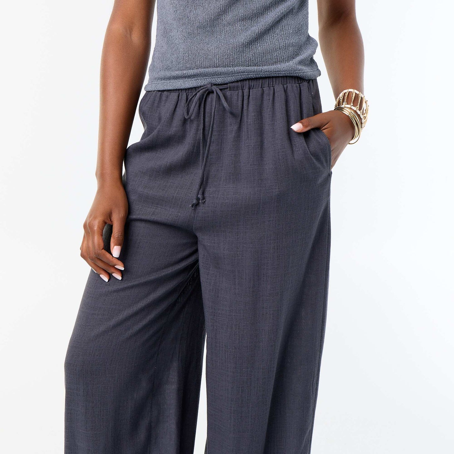 Solid Balloon Fit Pants with 2 Pockets GREY