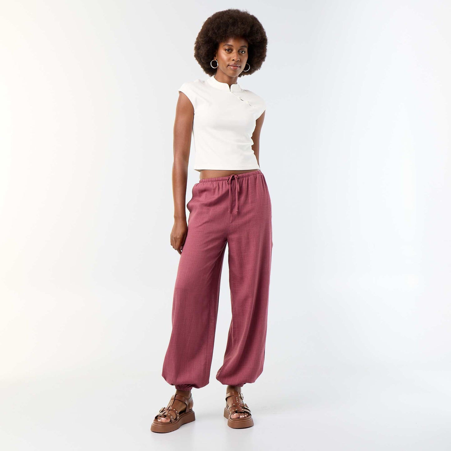 Solid Balloon Fit Pants with 2 Pockets PINK
