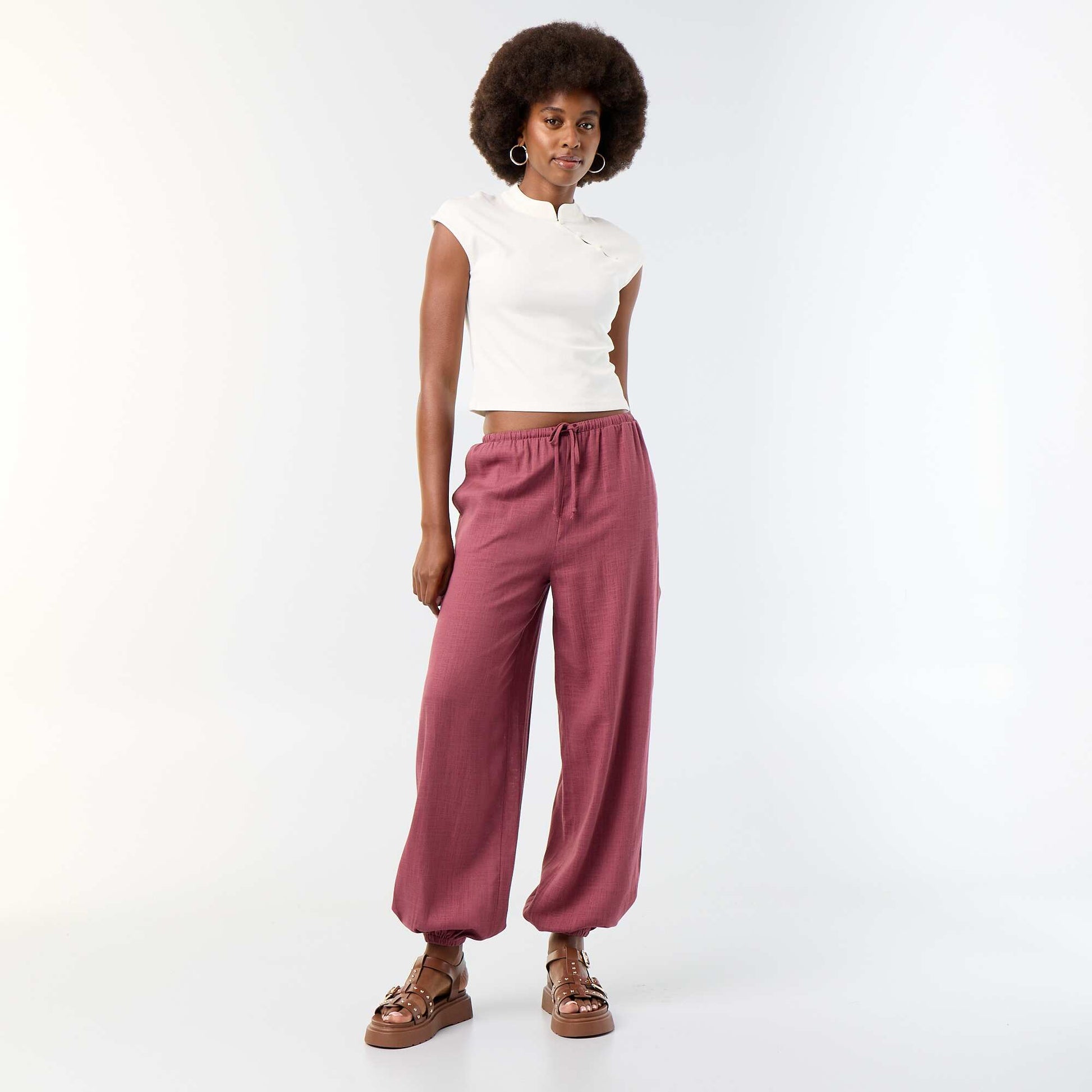 Solid Balloon Fit Pants with 2 Pockets PINK