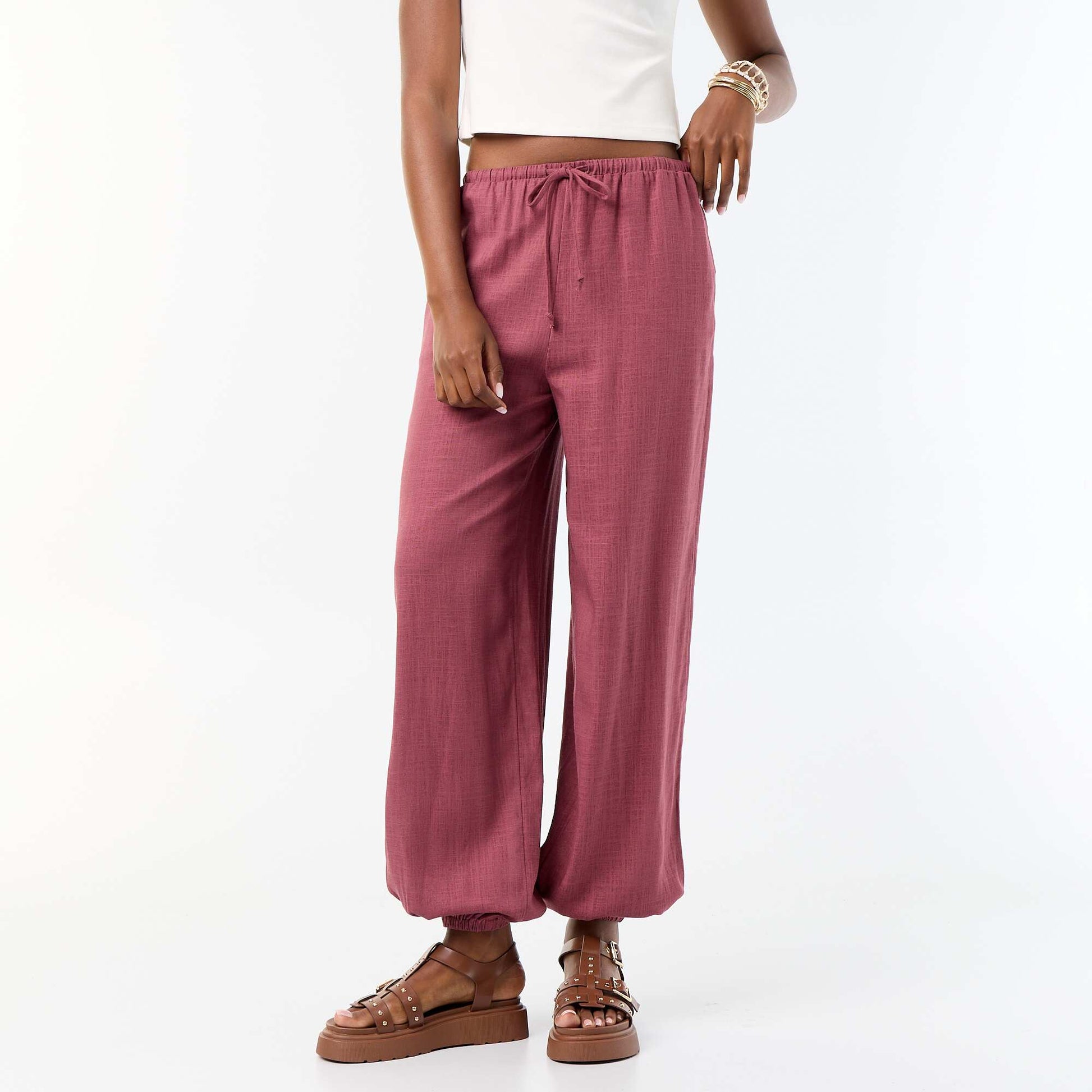 Solid Balloon Fit Pants with 2 Pockets PINK