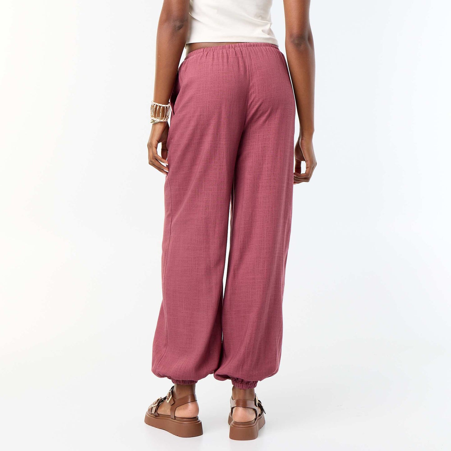 Solid Balloon Fit Pants with 2 Pockets PINK