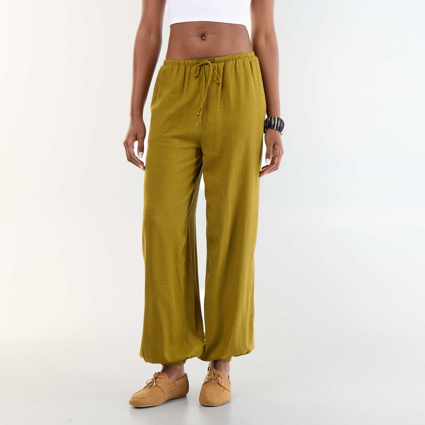 Solid Balloon Fit Pants with 2 Pockets GREEN