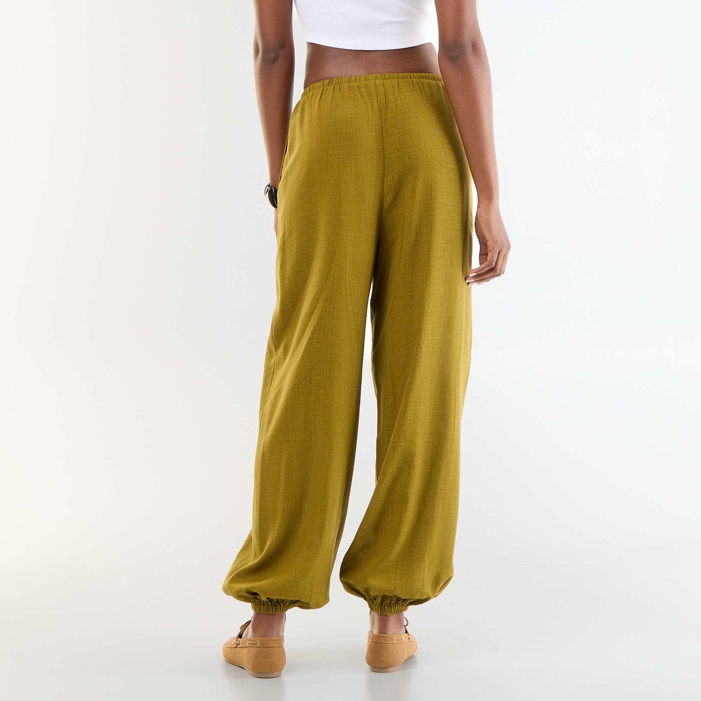 Solid Balloon Fit Pants with 2 Pockets GREEN