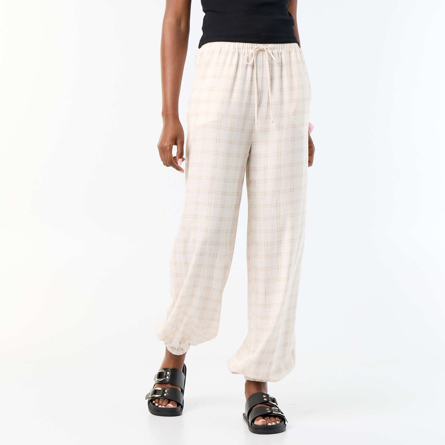 Solid Balloon Fit Pants with 2 Pockets BEIGE