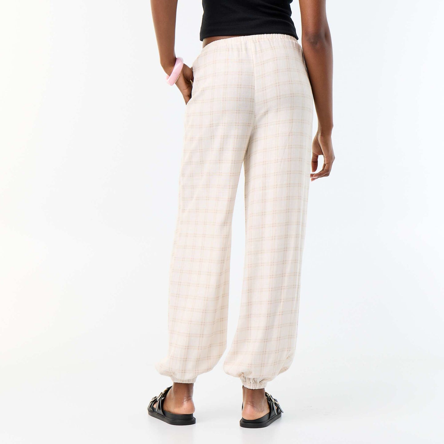 Solid Balloon Fit Pants with 2 Pockets BEIGE
