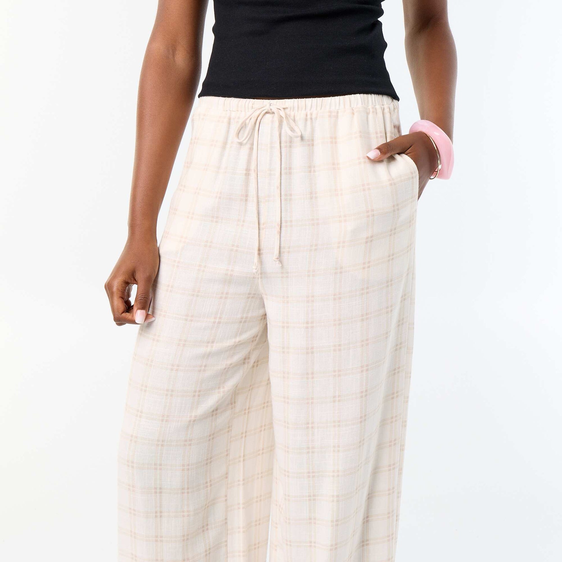 Solid Balloon Fit Pants with 2 Pockets BEIGE