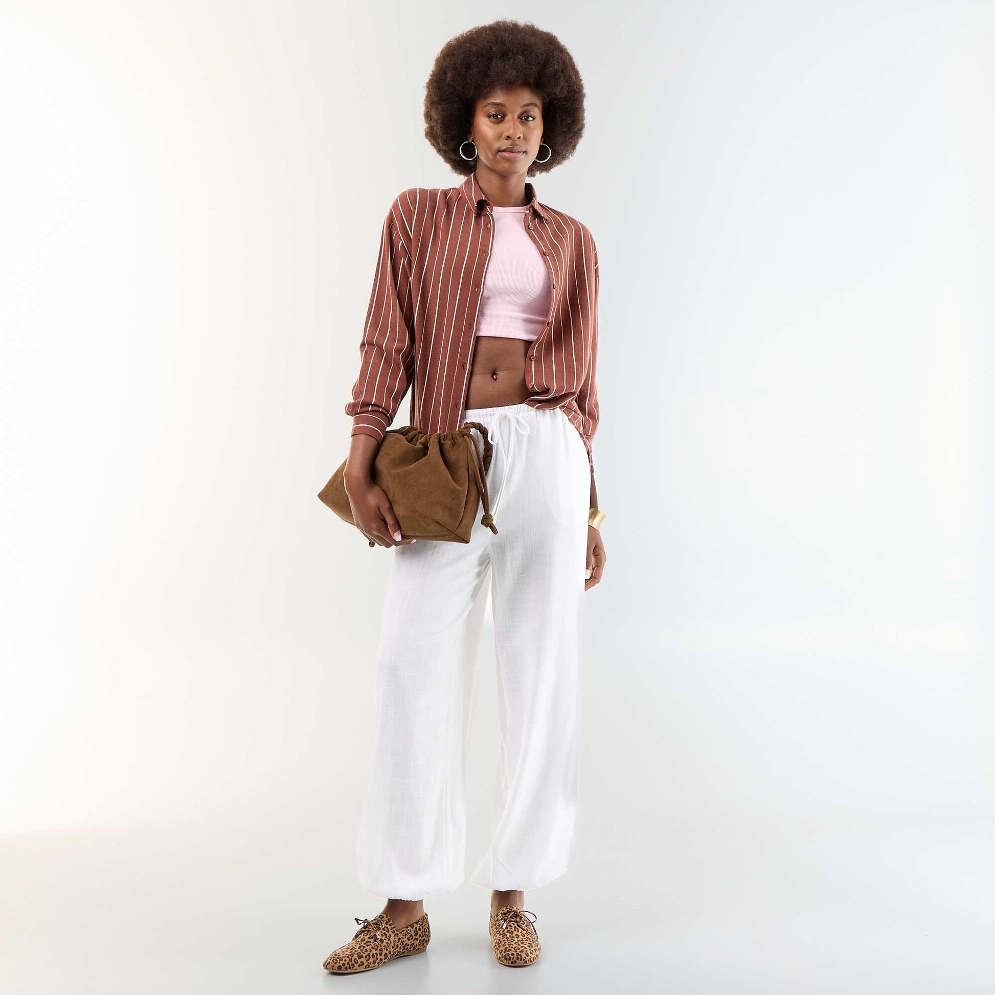 Solid Balloon Fit Pants with 2 Pockets WHITE
