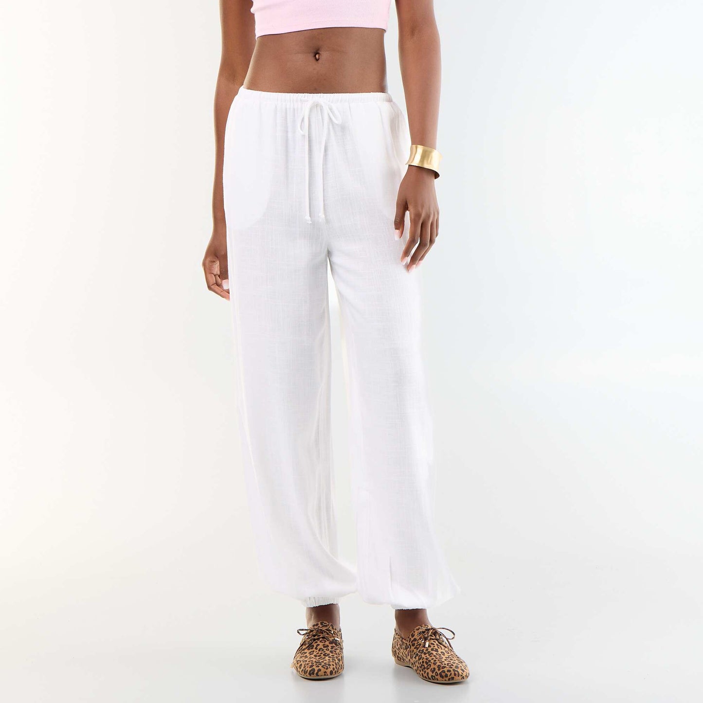 Solid Balloon Fit Pants with 2 Pockets WHITE
