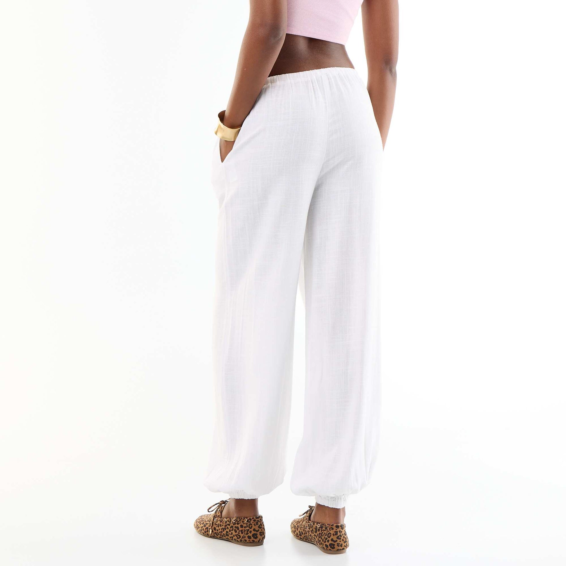 Solid Balloon Fit Pants with 2 Pockets WHITE