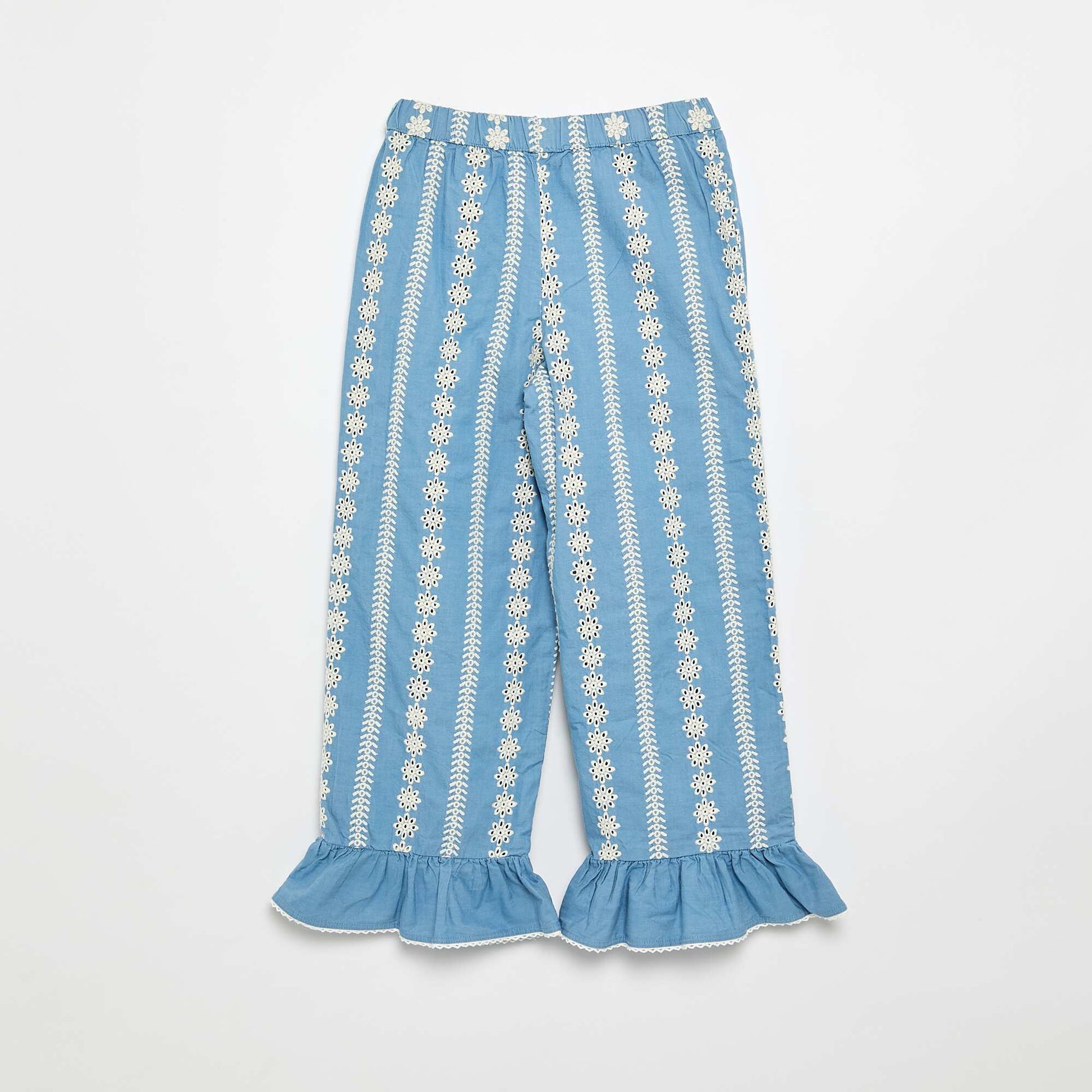 Wide-leg pants with broderie anglaise BLUE