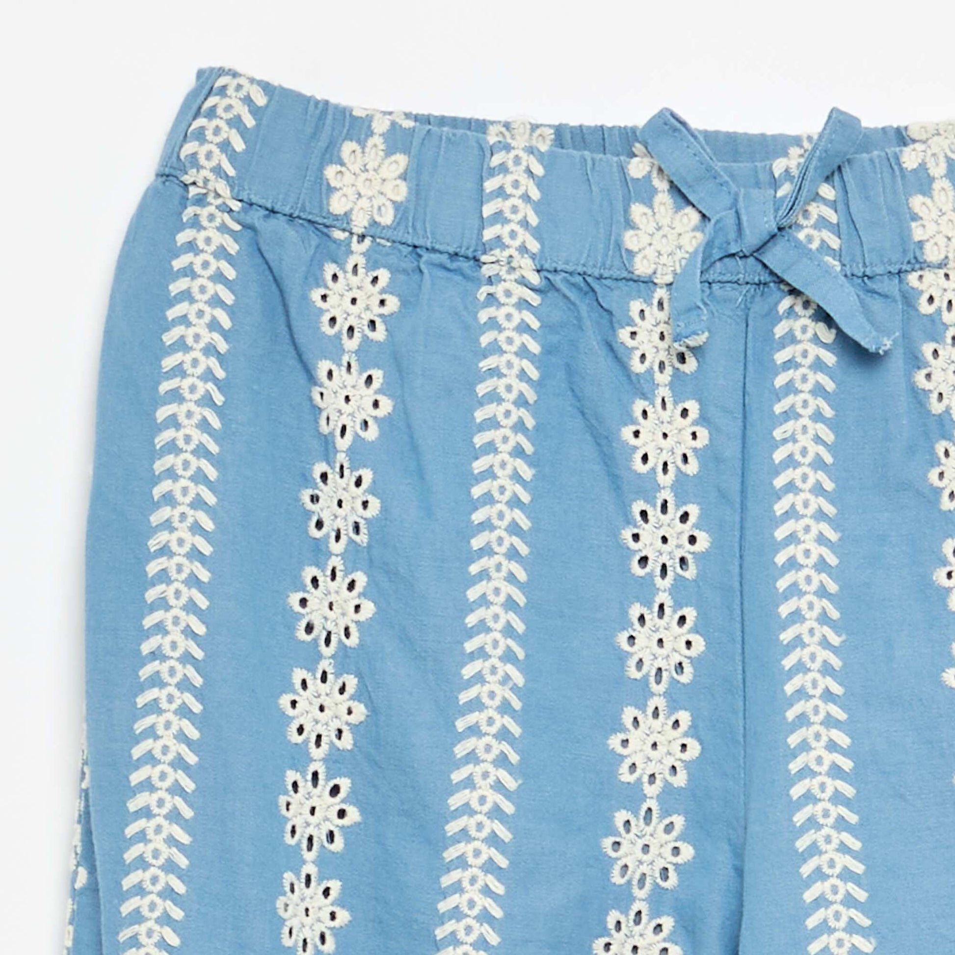 Wide-leg pants with broderie anglaise BLUE