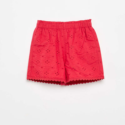 Red shorts with broderie anglaise RED