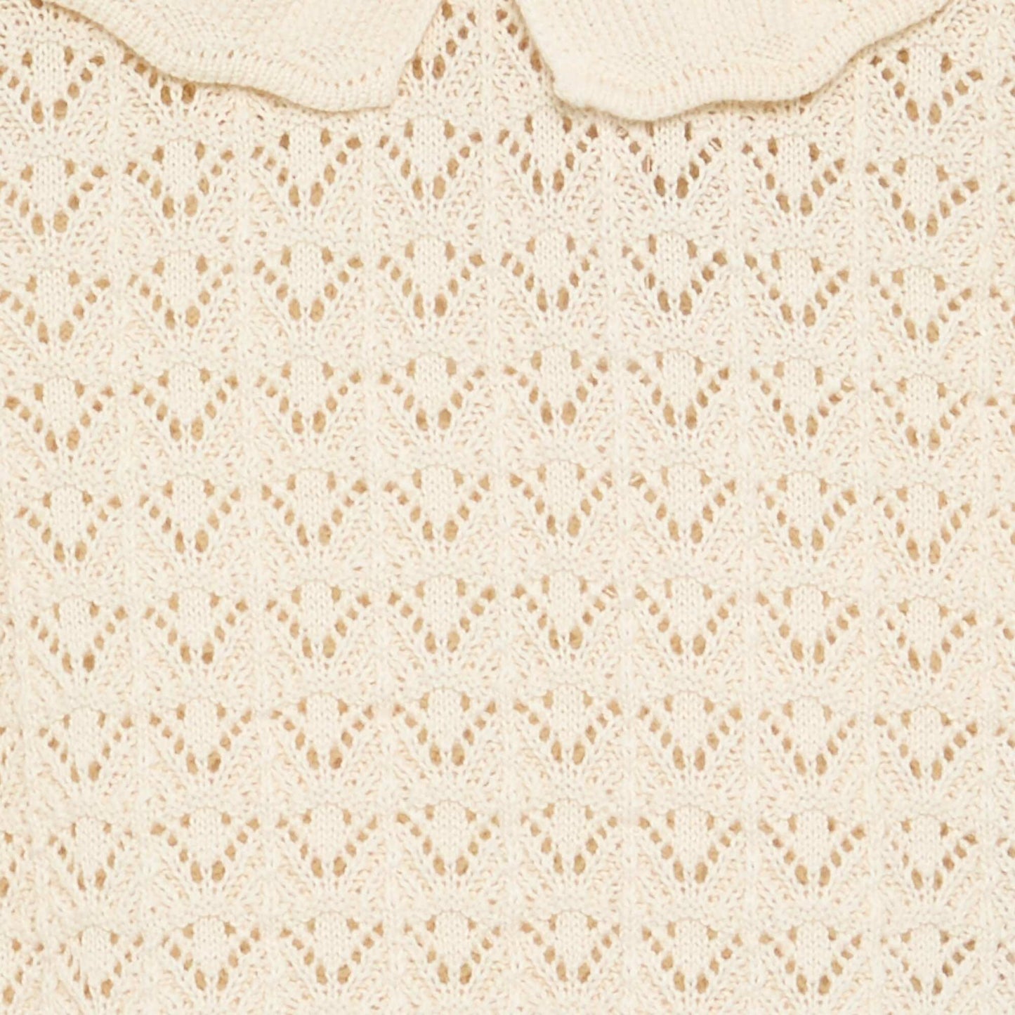 Short-Sleeved Pointelle Sweater with Peter Pan Collar BEIGE