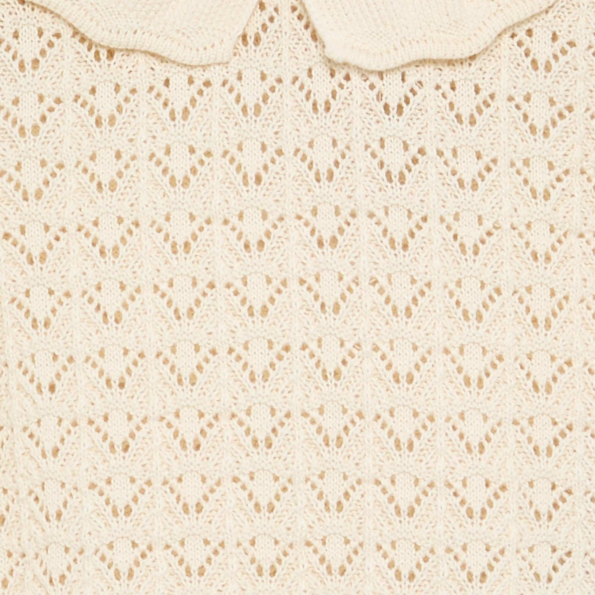 Short-Sleeved Pointelle Sweater with Peter Pan Collar BEIGE