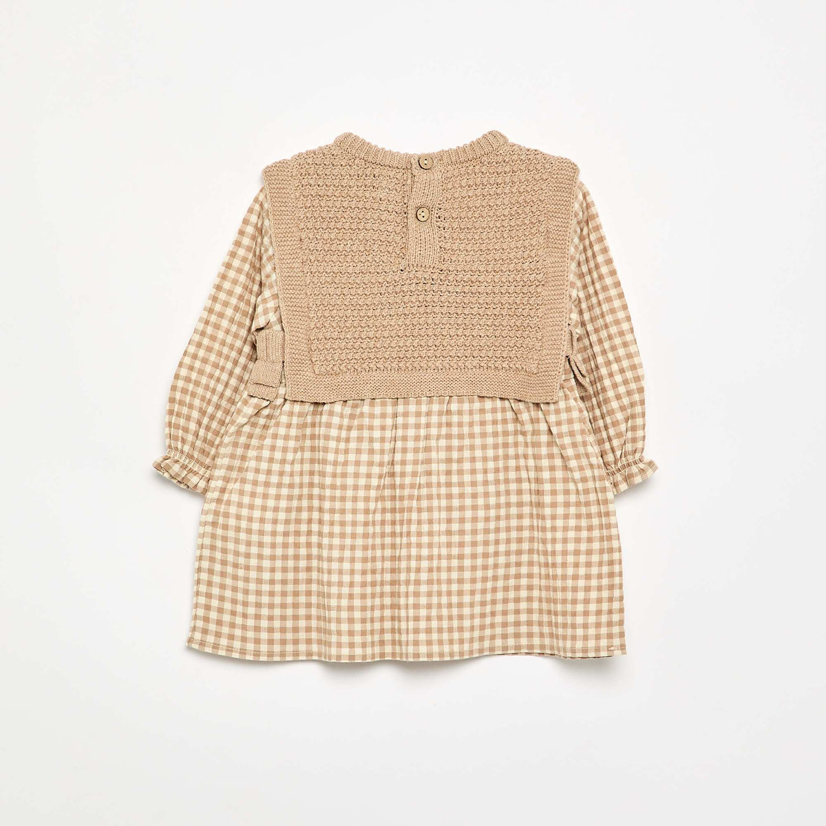 2-in-1 Effect Dress with Knitted Top BEIGE