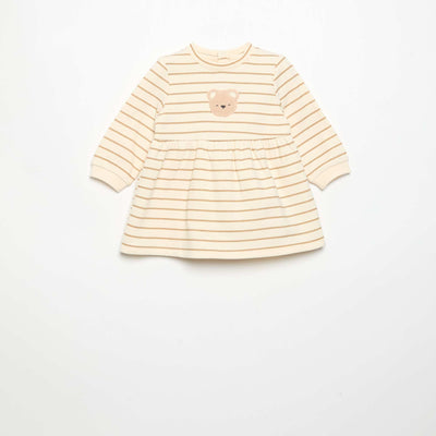 Long-sleeved printed dress BEIGE