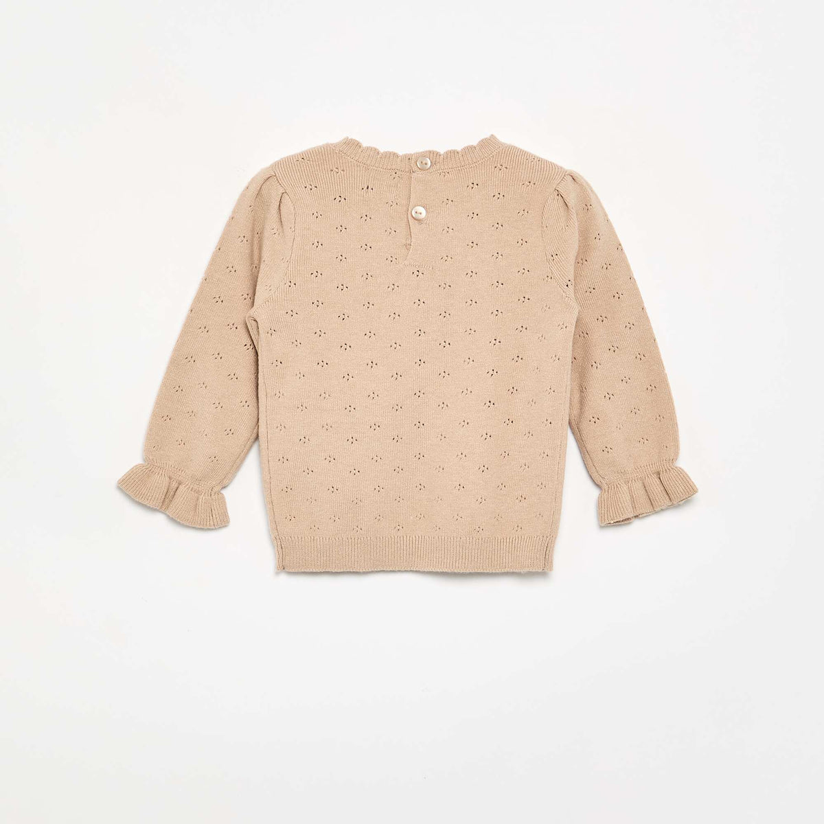 Embroidered Pointelle Knit Sweater BEIGE
