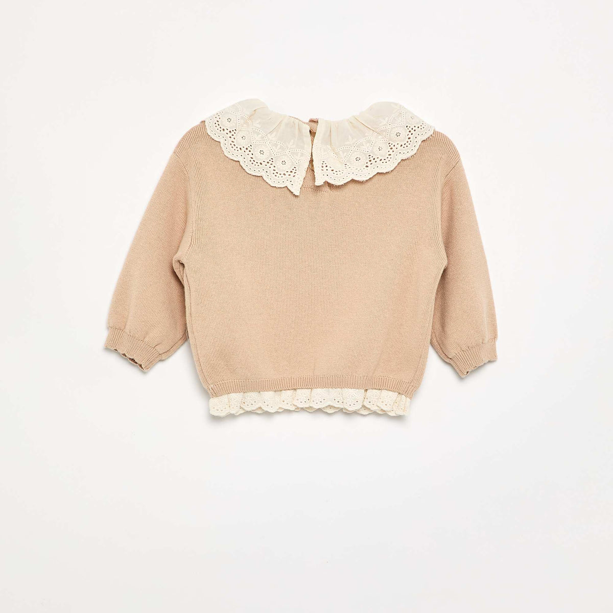 Sweater with charming Broderie Anglaise collar BEIGE