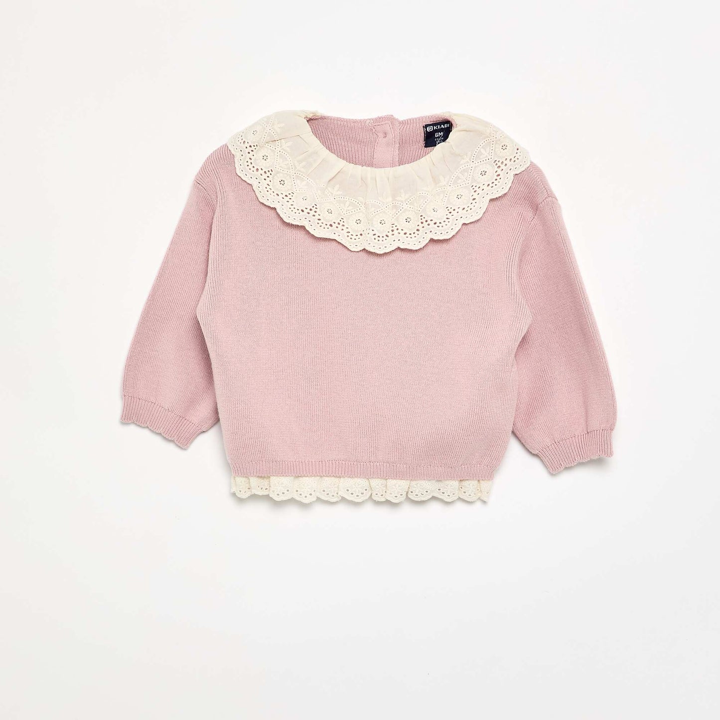 Sweater with charming Broderie Anglaise collar PURPLE