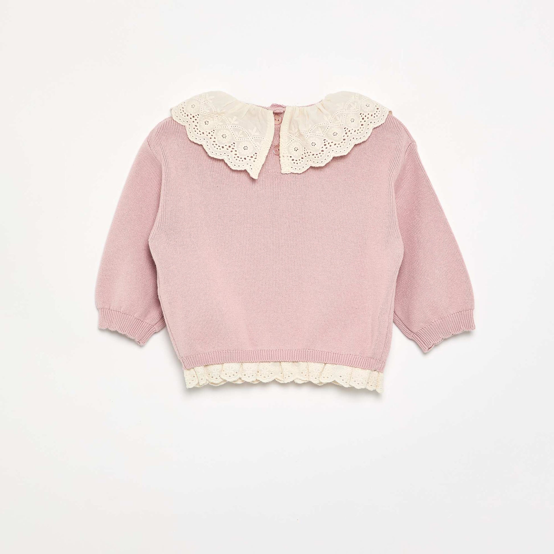 Sweater with charming Broderie Anglaise collar PURPLE