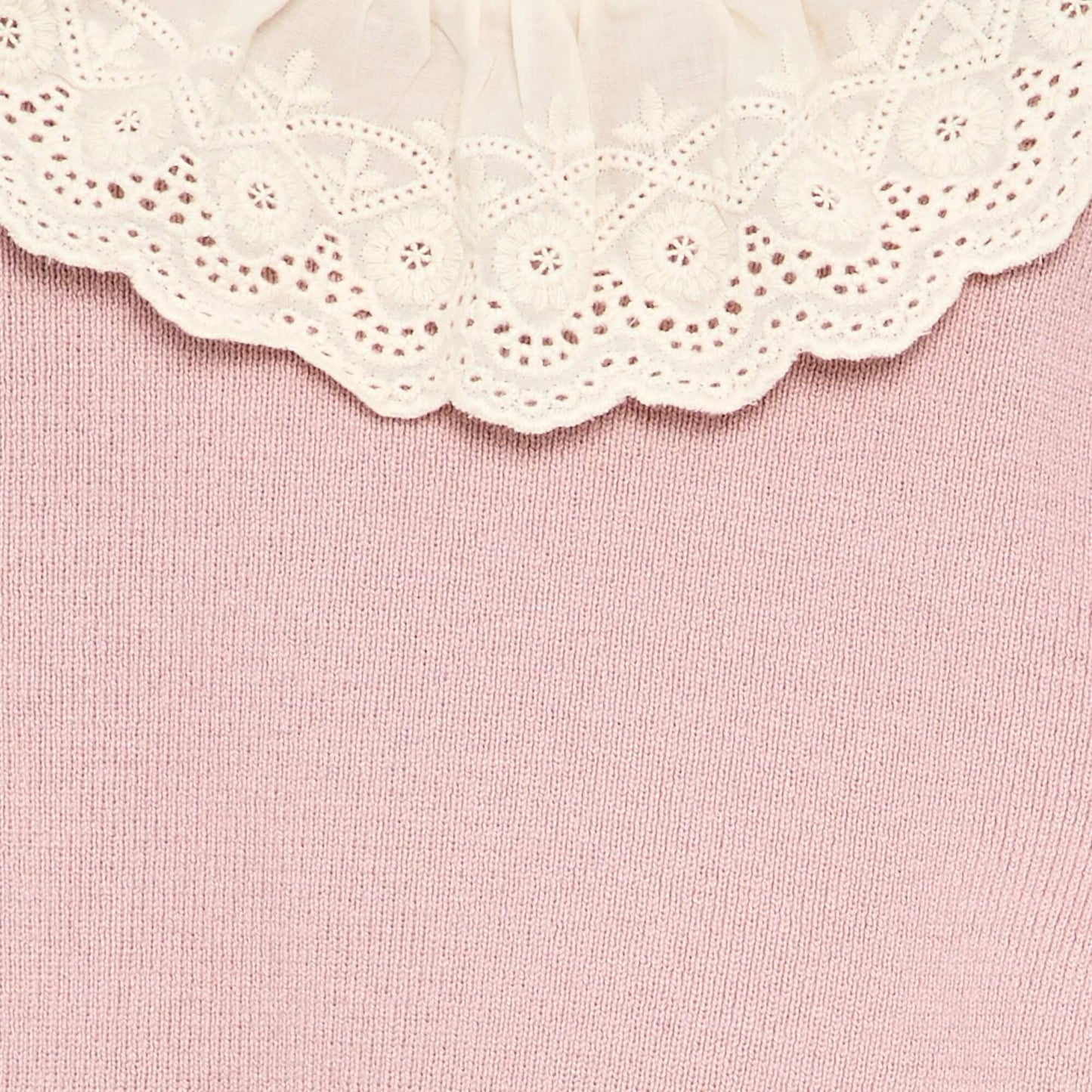Sweater with charming Broderie Anglaise collar PURPLE
