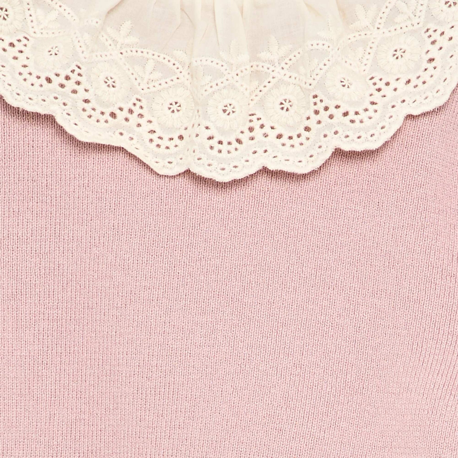 Sweater with charming Broderie Anglaise collar PURPLE