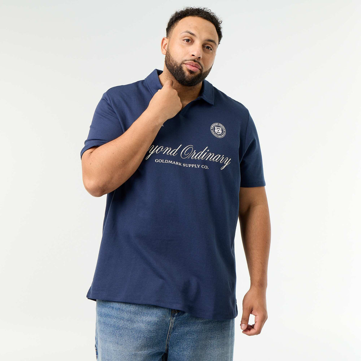 Short-sleeve jersey knit polo BLACK