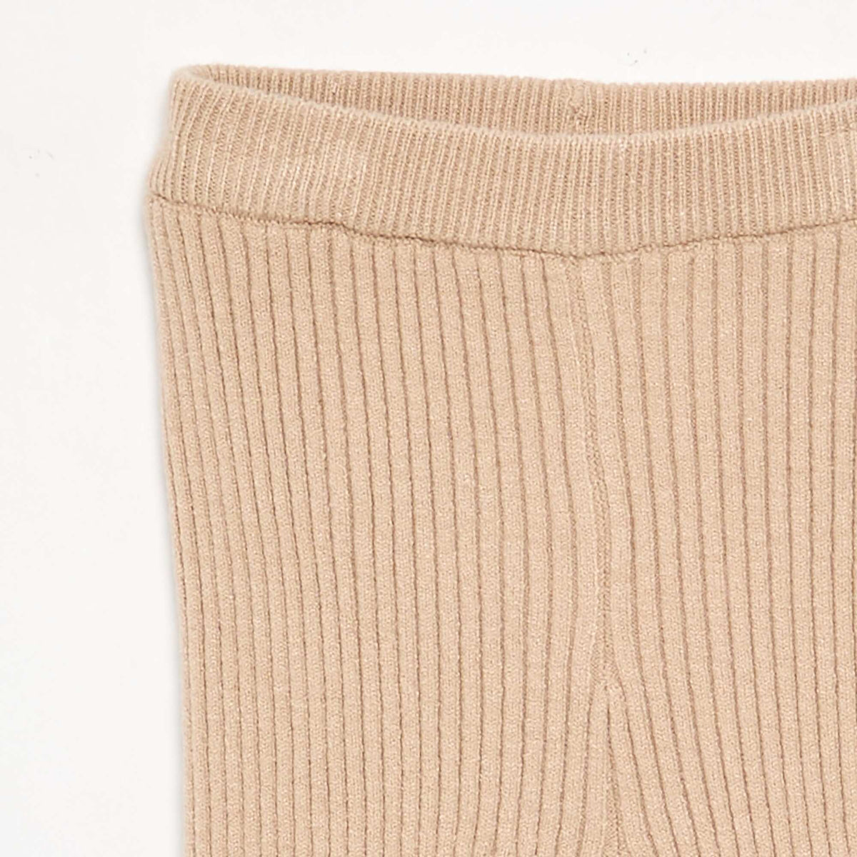 Solid Ribbed Knit Leggings BEIGE