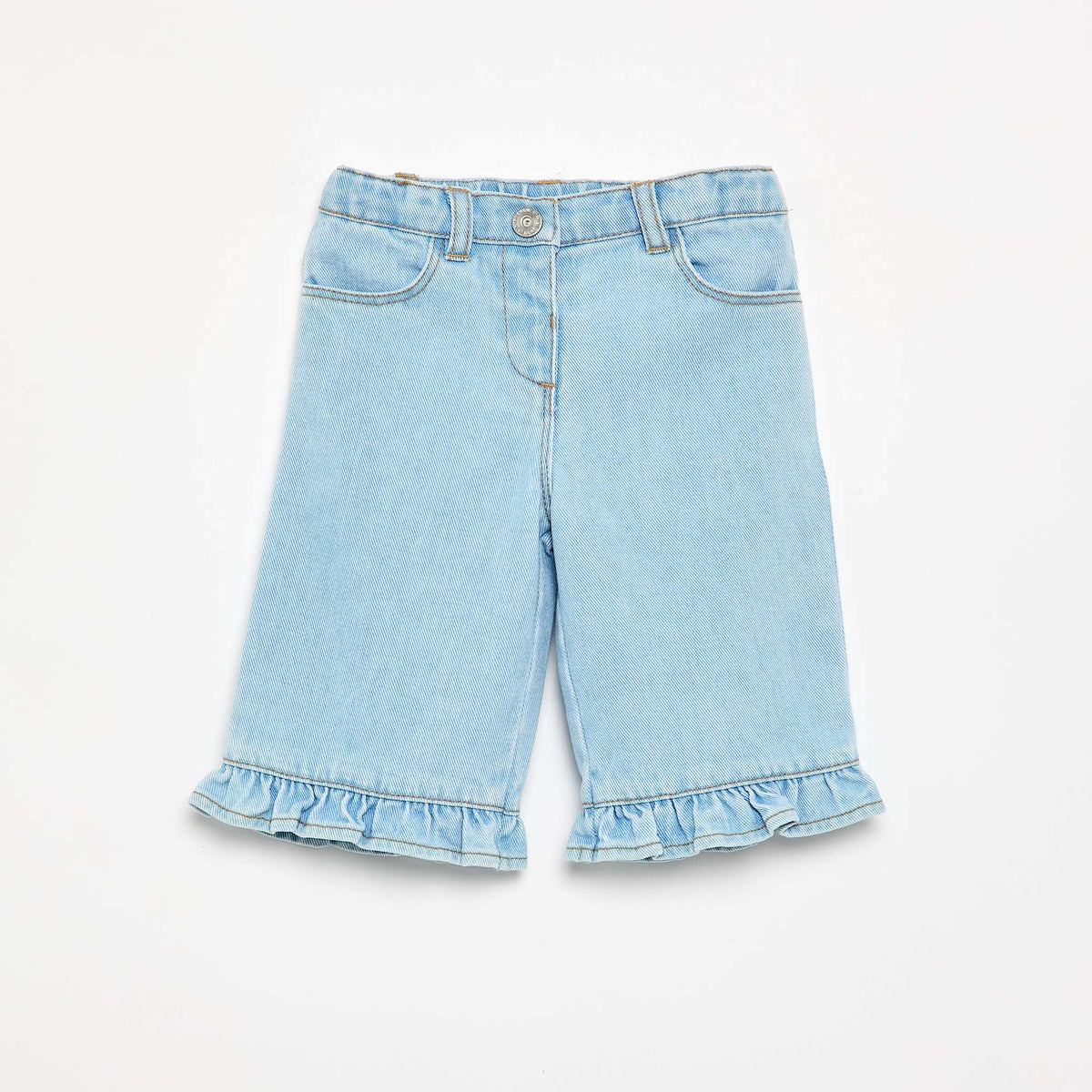 Wide-leg denim pants with ruffles BLUE