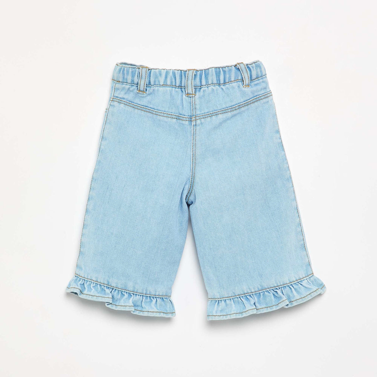Wide-leg denim pants with ruffles BLUE
