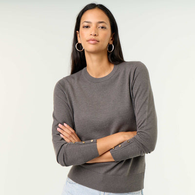 Fine Gauge Knit Round Neck Sweater GREY