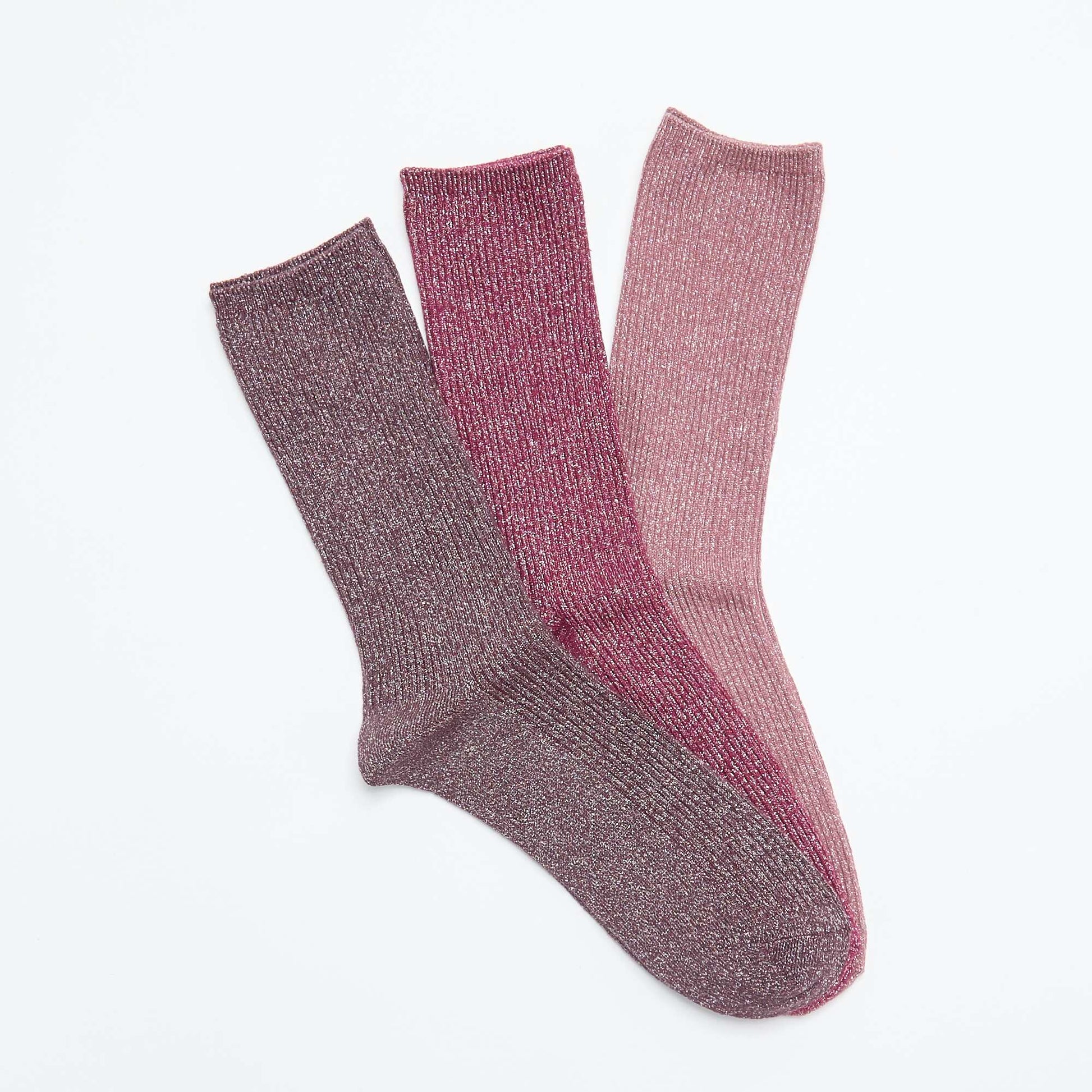 Pack of 3 pairs of glitter mid-calf socks PINK