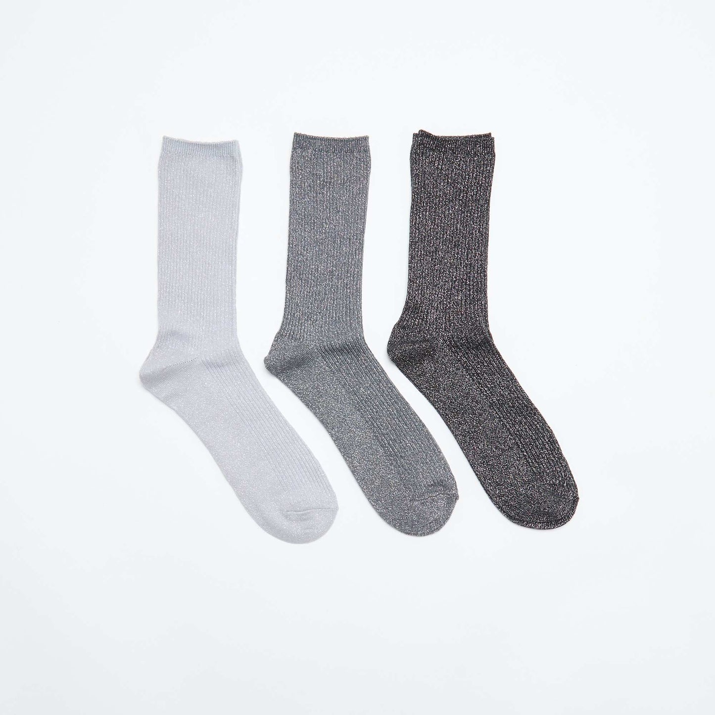 Pack of 3 pairs of glitter mid-calf socks BLACK