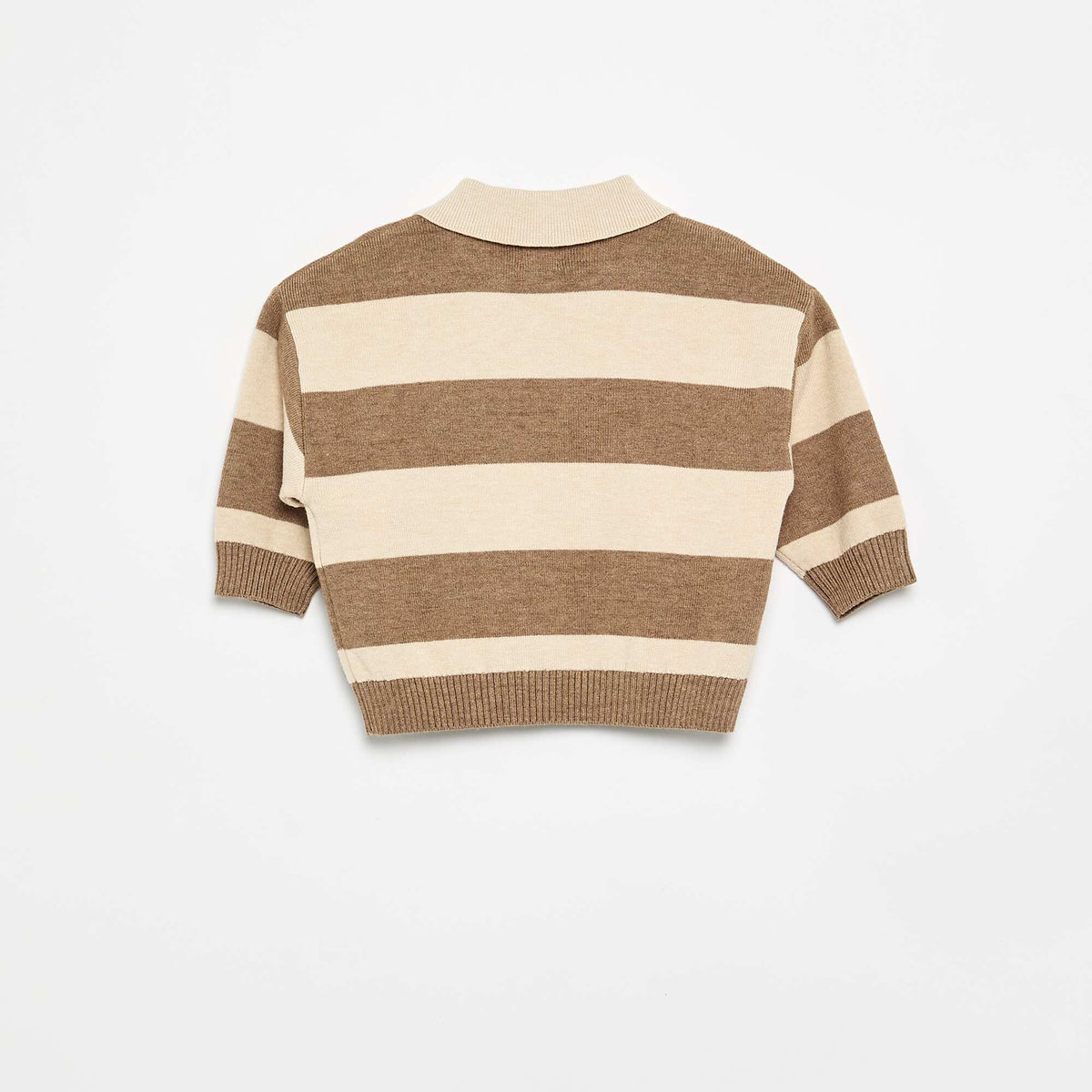 Striped long-sleeve polo sweater BEIGE