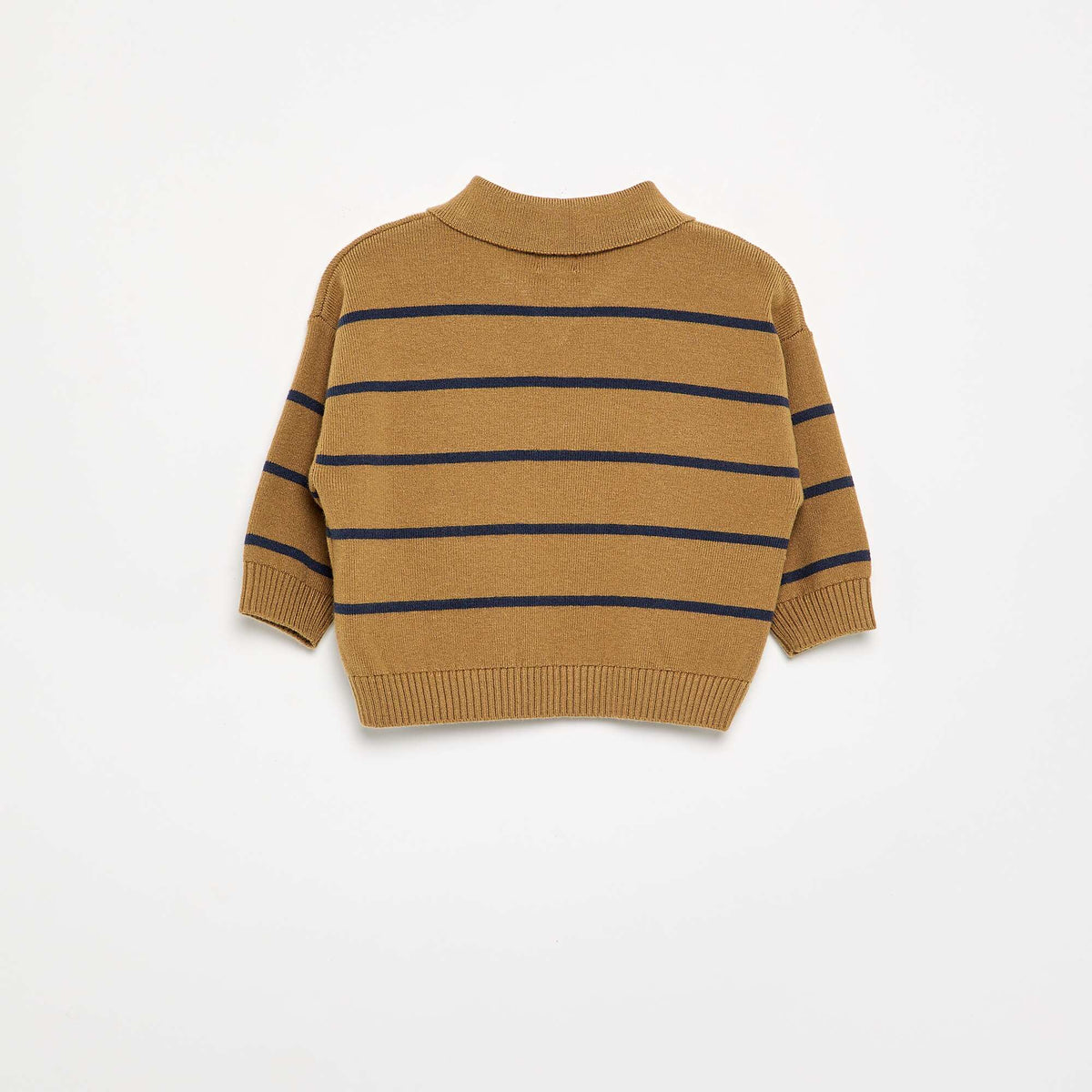 Striped long-sleeve polo sweater BEIGE