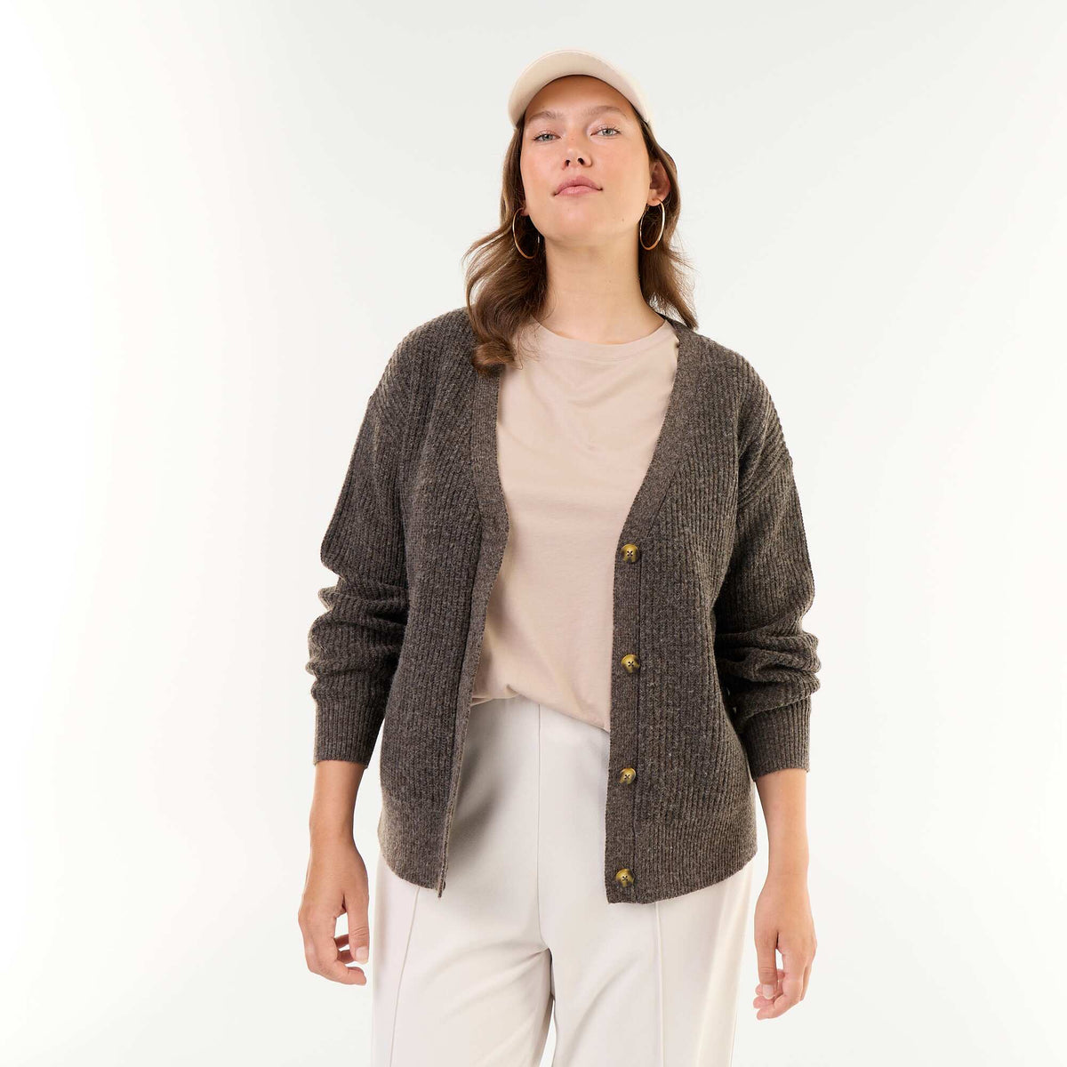 V-neck cardigan BROWN