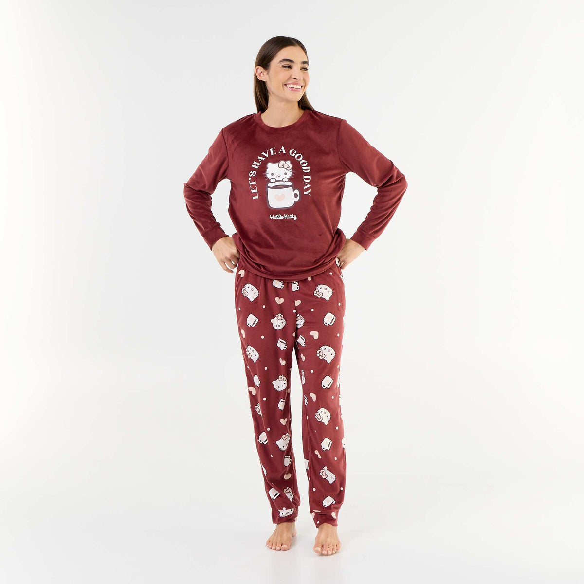 'Hello Kitty' Long Pajama Set - 2 Pieces BURGUNDY