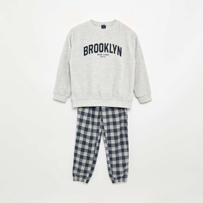 Long fleece pajama set - 2 pieces GREY