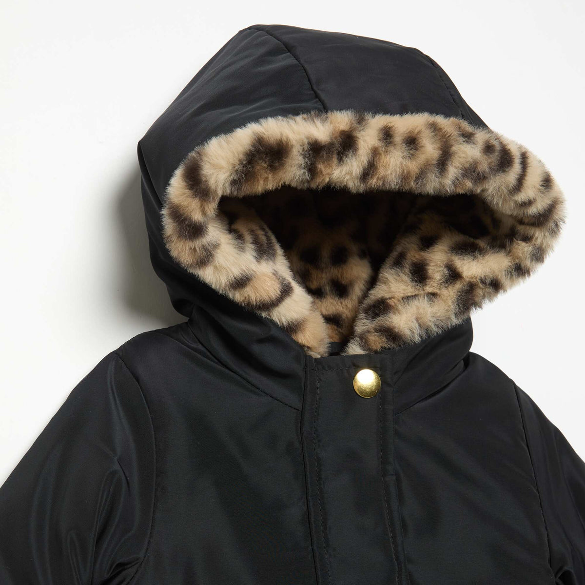 Hooded Parka with Faux Fur Lining BLACK