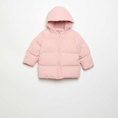 Printed Quilted Hooded Puffer Jacket PINK