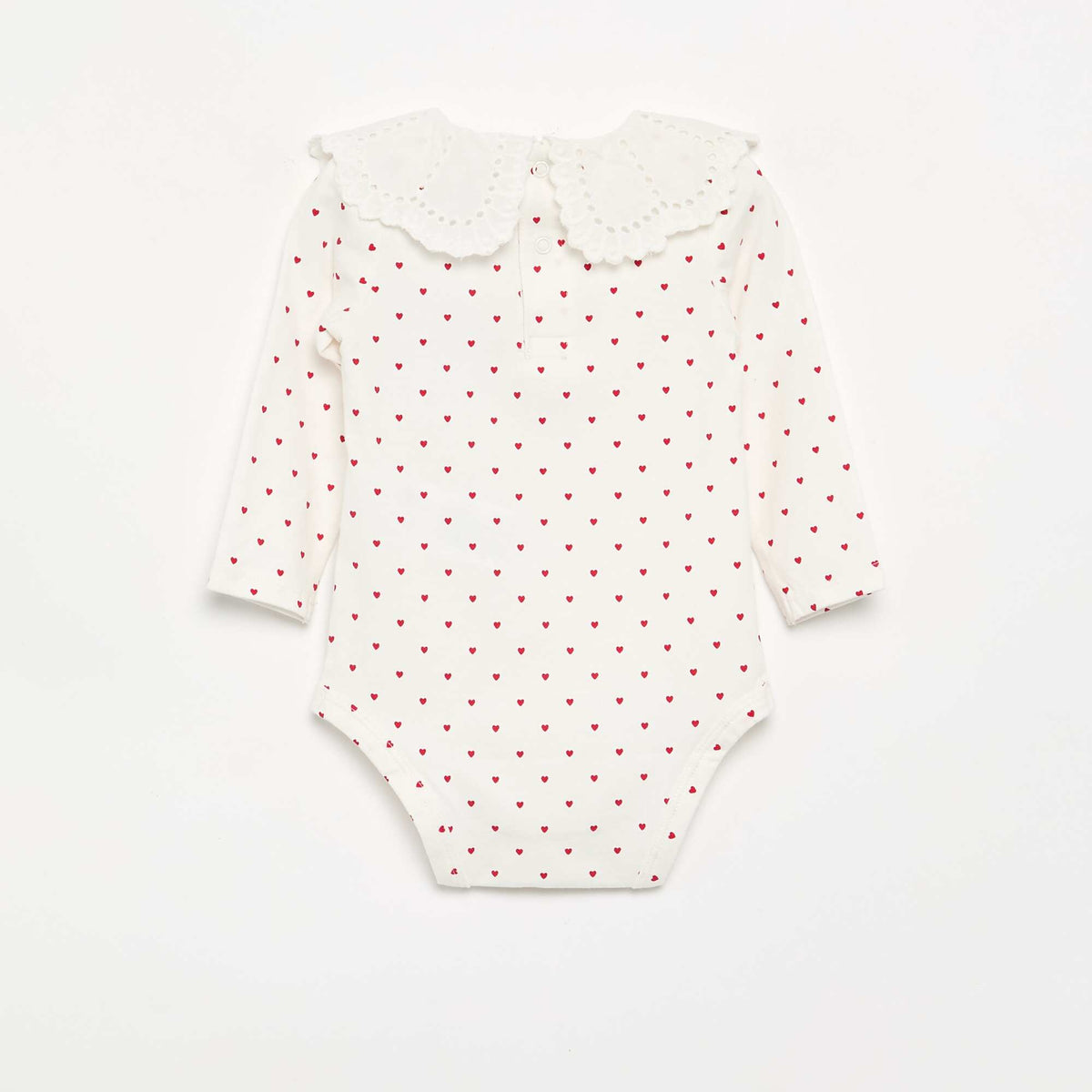 Printed Bodysuit with Broderie Anglaise Peter Pan Collar WHITE